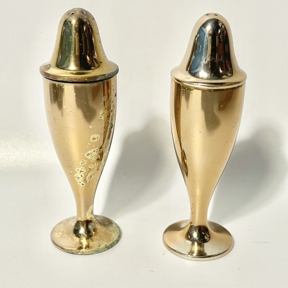 Vintage Dirilyte Dirigold Bronze Salt & Pepper Shakers Set Mid Century